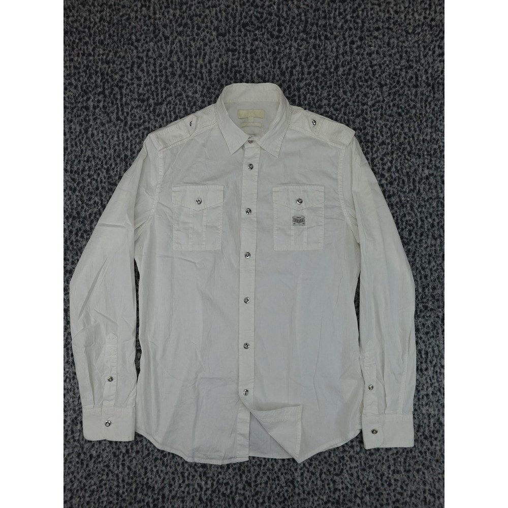 Diesel Button Down Shirt Mens Medium White Slim Fit Military Epaulet Long Sleeve